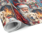 Santa Claus Holding Great Pyrenees Christmas Art ラッピングペーパー (ロールコーナー)