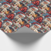 Santa Claus Holding Great Pyrenees Christmas Art ラッピングペーパー (角)