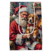 Santa Claus Holding Greater Swiss Mountain Art ミディアムペーパーバッグ (裏面)