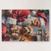Santa Claus Holding Havanese Christmas Art ジグソーパズル (横)