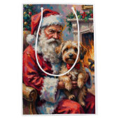 Santa Claus Holding Havanese Christmas Art ミディアムペーパーバッグ (正面)