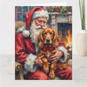Santa Claus Holding Irish Red Setter Christmas Art カード (正面)