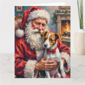 Santa Claus Holding Jack Russell Christmas Art カード (正面)