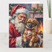 Santa Claus Holding Japanese Chin Christmas Art カード (正面)
