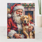 Santa Claus Holding Labrador Christmas Art カード (正面)