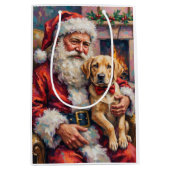 Santa Claus Holding Labrador Christmas Art ミディアムペーパーバッグ (正面)