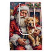 Santa Claus Holding Labrador Christmas Art ミディアムペーパーバッグ (裏面)