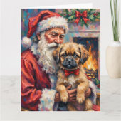 Santa Claus Holding Lhasa Apso Christmas Art カード (正面)