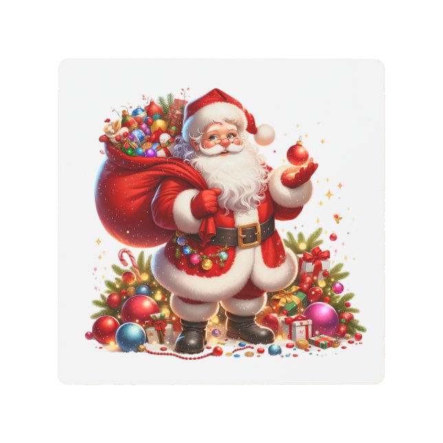Santa Claus holding magic ornament メタルプリント (正面)