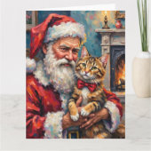 Santa Claus Holding Maine Coon Cat Christmas Art カード (正面)