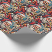 Santa Claus Holding Maine Coon Cat Christmas Art ラッピングペーパー (角)