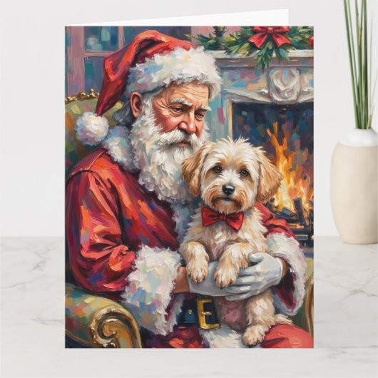 Santa Claus Holding Maltese Christmas Art カード (正面)