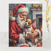 Santa Claus Holding Papillon Christmas Art カード (黄色い花)