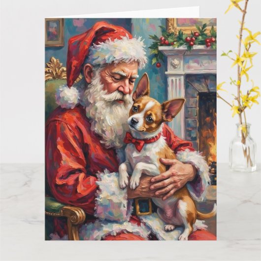 Santa Claus Holding Papillon Christmas Art カード (黄色い花)