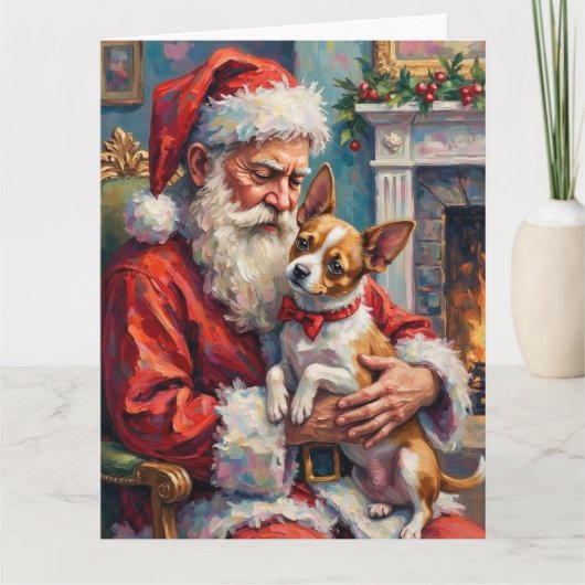 Santa Claus Holding Papillon Christmas Art カード (正面)