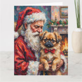 Santa Claus Holding Pekingese Christmas Art カード (正面)