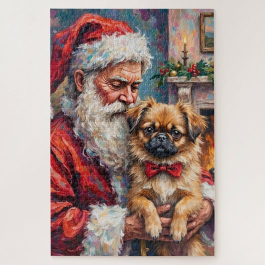 Santa Claus Holding Pekingese Christmas Art ジグソーパズル (縦)