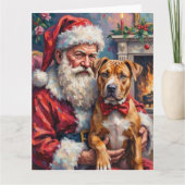 Santa Claus Holding Pitbull Christmas Art カード (正面)