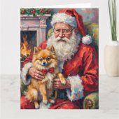 Santa Claus Holding Pomeranian Christmas Art カード (正面)