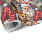 Santa Claus Holding Pomeranian Christmas Art ラッピングペーパー (ロールコーナー)