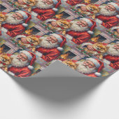 Santa Claus Holding Pomeranian Christmas Art ラッピングペーパー (角)
