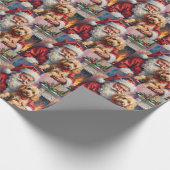 Santa Claus Holding Poodle Christmas Art ラッピングペーパー (角)