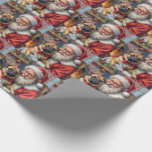 Santa Claus Holding Pug Christmas Art ラッピングペーパー (角)