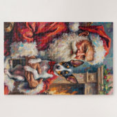 Santa Claus Holding Rat Terrier Christmas Art ジグソーパズル (横)
