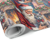 Santa Claus Holding Russian Blue Cat Christmas Art ラッピングペーパー (ロールコーナー)