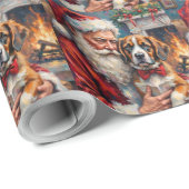 Santa Claus Holding Saint Bernard Christmas Art ラッピングペーパー (ロールコーナー)