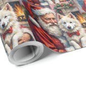 Santa Claus Holding Samoyed Christmas Art ラッピングペーパー (ロールコーナー)