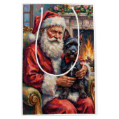 Santa Claus Holding Scottish Terrier Christmas Art ミディアムペーパーバッグ (正面)