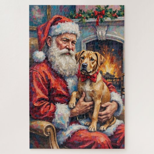 Santa Claus Holding Shar Pei Christmas Art ジグソーパズル (縦)
