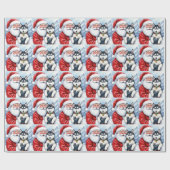 Santa Claus Holding Siberian Husky Christmas Art ラッピングペーパー (フラット)