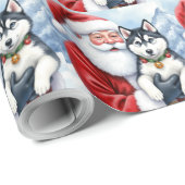 Santa Claus Holding Siberian Husky Christmas Art ラッピングペーパー (ロールコーナー)