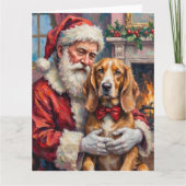 Santa Claus Holding Silken Windhound Christmas Art カード (正面)