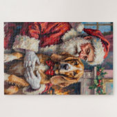 Santa Claus Holding Silken Windhound Christmas Art ジグソーパズル (横)