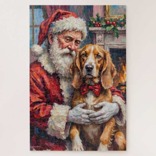 Santa Claus Holding Silken Windhound Christmas Art ジグソーパズル (縦)