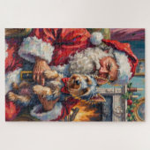 Santa Claus Holding Skye Terrier Christmas Art ジグソーパズル (横)