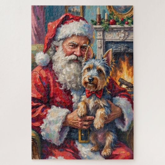Santa Claus Holding Skye Terrier Christmas Art ジグソーパズル (縦)