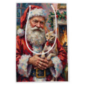 Santa Claus Holding Sphynx Cat Christmas Art ミディアムペーパーバッグ (正面)