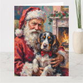 Santa Claus Holding Springer Spaniel Christmas Art カード (正面)