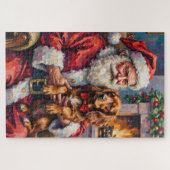 Santa Claus Holding Sussex Spaniel Christmas Art ジグソーパズル (横)