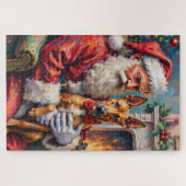 Santa Claus Holding Thai Ridgeback Christmas Art ジグソーパズル (横)