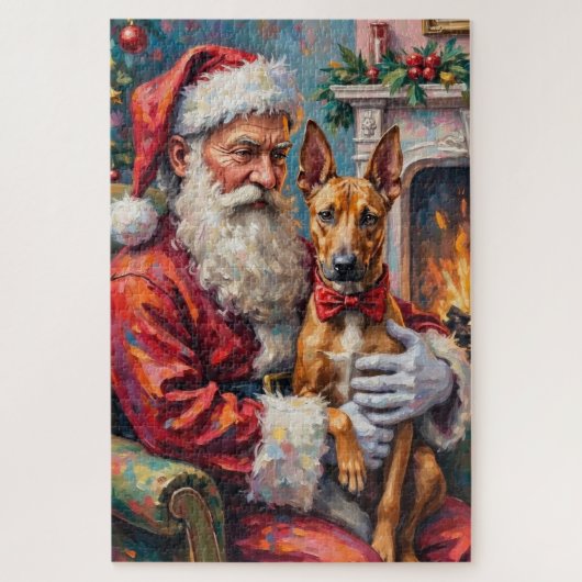 Santa Claus Holding Thai Ridgeback Christmas Art ジグソーパズル (縦)