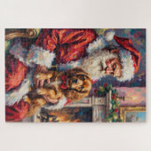 Santa Claus Holding Tibetan Spaniel Christmas Art ジグソーパズル (横)
