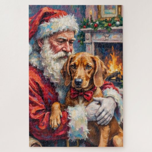 Santa Claus Holding Vizsla Christmas Art ジグソーパズル (縦)