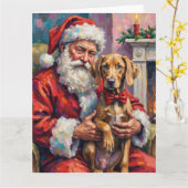 Santa Claus Holding Weimaraner Christmas Art カード (黄色い花)