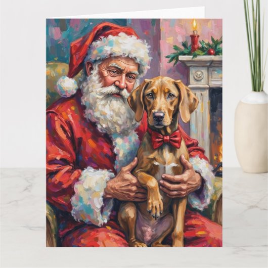 Santa Claus Holding Weimaraner Christmas Art カード (正面)