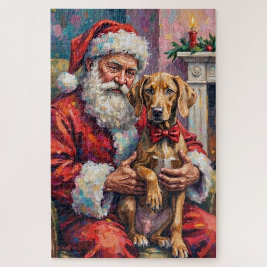 Santa Claus Holding Weimaraner Christmas Art ジグソーパズル (縦)